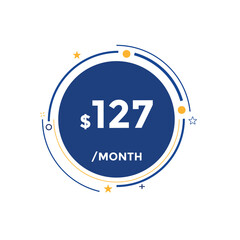$127 USD Dollar Month sale promotion Banner. Special offer, 127 dollar month price tag, shop now button. Business or shopping promotion marketing concept
