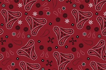 Seamless pattern based on an ornament with Paisley bandana print, bandana print, silk neckerchief for printing on fabric and paper