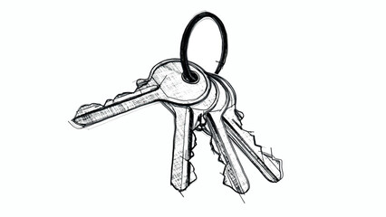 Bunch of keys sketch hand drawn illustration on white background vector 