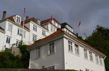 Colorful houses and cityscapes built with vernacular architecture in Bergen, Norway
