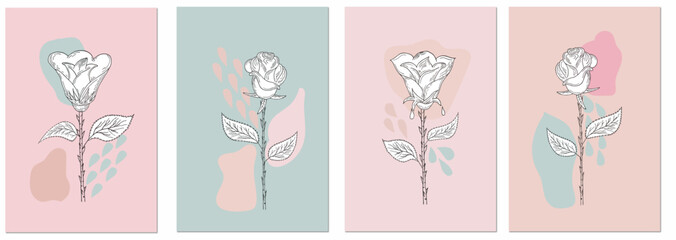 A set of postcards, posters, invitations with a place for text, decorated with a rose in a pastel tone. It can be used for interior decoration or for pages in social networks, for walls.