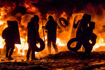 Orange revolution on the Maidan in Kyiv, Ukraine. Street riots and protests. January 2014