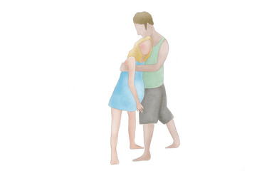 husband helps pregnant woman relieve labor pains with special position