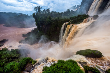 Iguazu waterfalls on the border of Argentina Brazil and Paraguay. Nature of South America