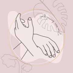 Vector. Hands of people, men, women. Doodle. Line art. Pastel colors. You are beautiful.