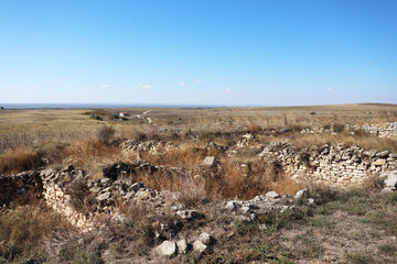 ruins of argamum stronghold in jurilovca, tulcea, romania