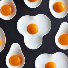 Egg yolks on a plate. Broken eggs close-up. Smooth, shiny membrane on the yolk of a hen's egg.