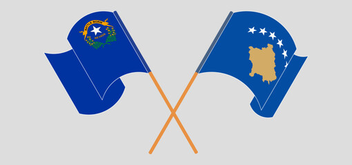 Crossed and waving flags of The State of Nevada and Kosovo