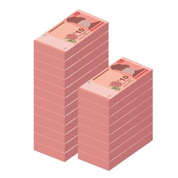 Malaysian Ringgit Vector Illustration. Malaysia money set bundle banknotes. Paper money 10 MYR. Flat style. Isolated on white background. Simple minimal design.