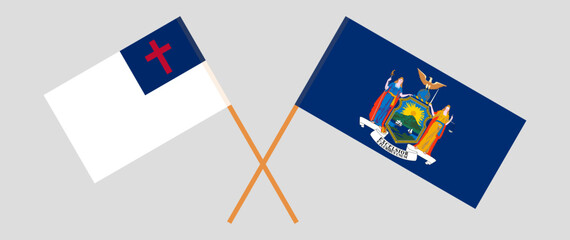 Crossed flags of christianity and The State of New York. Official colors. Correct proportion