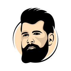 Male head with beard and stylish hair for barbershop logo. Vector illustration