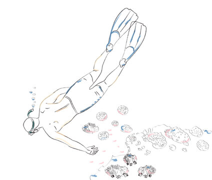 recommend clip art: Man swimming underwater diving experience Vector sketch
