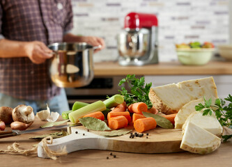 Fresh ingredients for lunch preparation on cutting board