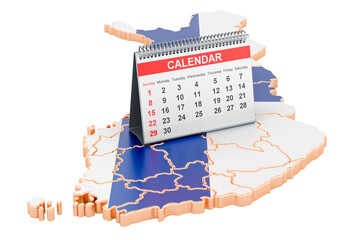 Desk calendar on the map of Finland. 3D rendering