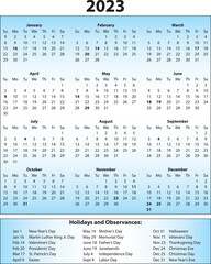 2023 Calendar blue background