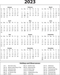 2023 Year Calendar