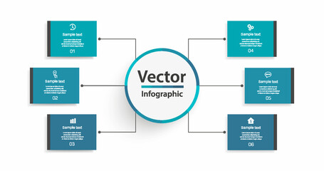 Business infographic vector design template  with  6 options, steps or processes. Can be used for workflow layout, diagram, annual report, web design 