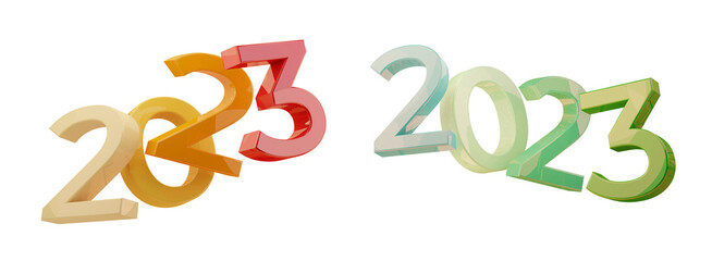 2023 to red colors and positive greenish colors symbol 3d-illustration