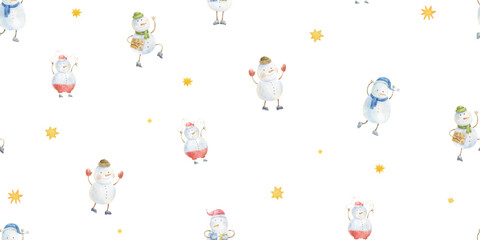 cute childish seamless pattern with snowman, baby design, winter art