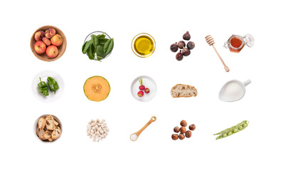 Food ingredients isolated. Transparent background. Cooking ingredients, recipe. Cook book. Collection. Product. 