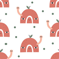 Seamless rainbow pattern with cute apple. Vector illustration