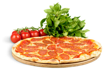 Fresh italian classic original pepperoni pizza isolated on white background