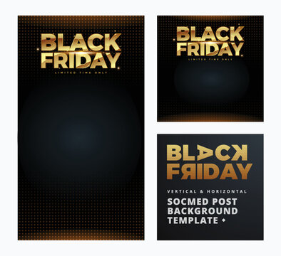 Black Friday text in shiny golden style. Vertical and Square Layout