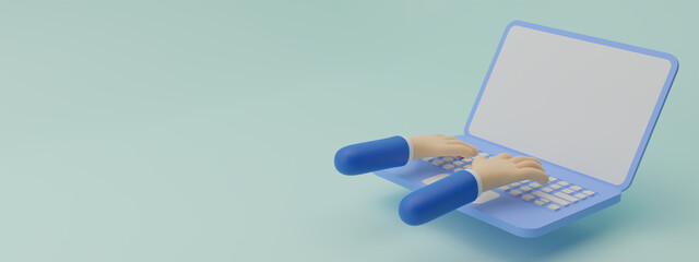 SEO logo Internet marketing with laptop computer on world map blue background 3d render.