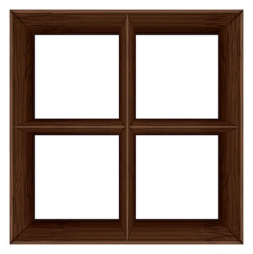 3D illustration vintage wooden window square frame transparency background.
