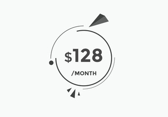 128 dollar price tag. Price $128 USD dollar only Sticker sale promotion Design. shop now button for Business or shopping promotion
