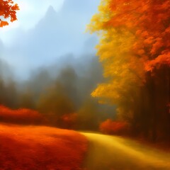 Digital illustration of an autumn pathway