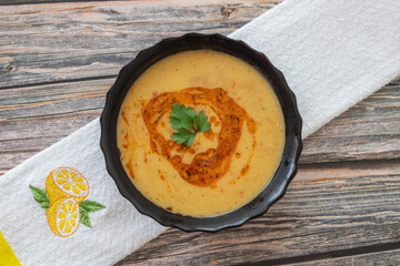 Red lentil soup. Traditional Middle Eastern food