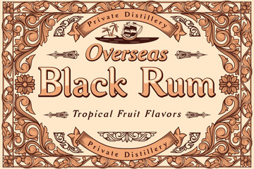 Black Rum - ornate vintage decorative label