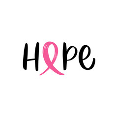 Cancer Awareness. Slogan of Hope. Editable banner with pink ribbon symbol. Template for social media, post, poster, greeting card. Pinktober calligraphy vector illustration.
