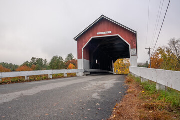 Carlton Covered Bridge in Autumn. High-quality photo shot on an overcast day in New Hampshire.