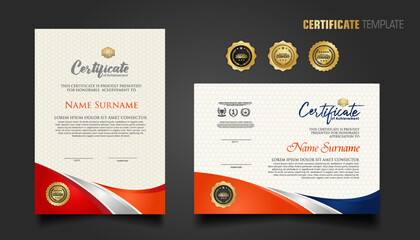 Modern certificate template with beautiful combination color on waving shape background