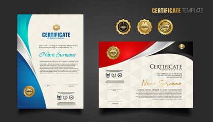 Modern certificate template with beautiful combination color on waving shape background