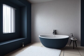 Naklejka na ściany i meble Luxurious Modern Bathroom interior design,white bathtub on grunge dark blue wall,3d render