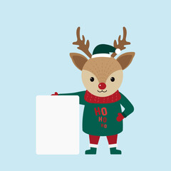 Cute deer characters on blue background. Christmas season and Happy new year season. Vector illustration