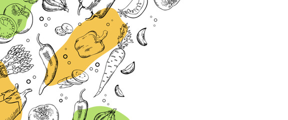 black and white background with colored spots from different vegetables