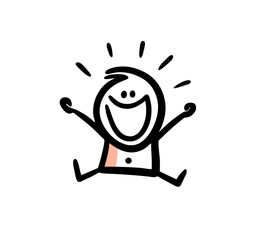 Happy doodle baby sitting on the ground with raised hands up and smile on the face.