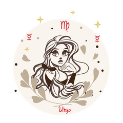 Cartoon girl, Virgo, Cartoon style, Zodiac sign, decoration, doodle