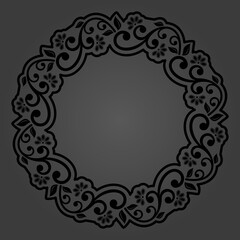 Oriental dark vector ornament with arabesques and floral elements. Traditional classic ornament. Vintage pattern with arabesques