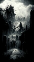 Fototapeta na wymiar dark and moody horror background from a halloween nightmare
