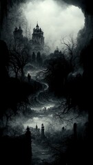 Fototapeta na wymiar dark and moody horror background from a halloween nightmare
