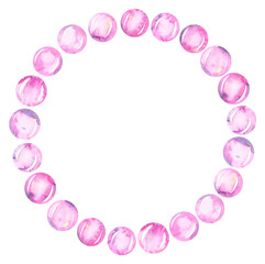 Watercolor wreath with pink bubbles. Cute frame for holiday greetings
