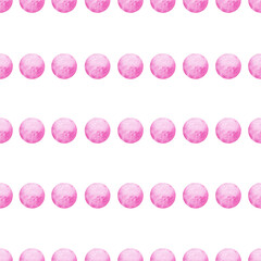 Geometric seamless pattern with pink bubbles. Watercolor repeatable background