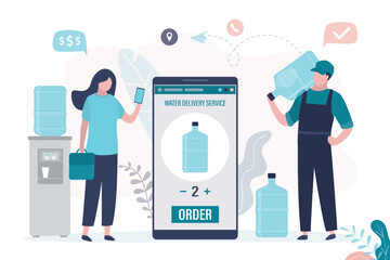 Woman ordered gallons of aqua in online store. Deliveryman brought bottled water to customer for cooler