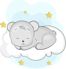 baby bear sleeping on the cloud