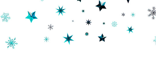 Snowflakes and bokeh lights on the blue Merry Christmas background. 3D render